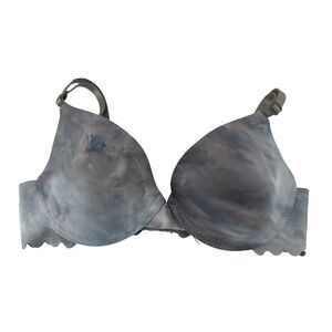 Sophie B Bra 34B Blue Marbled Underwired Padded Seamless Scalloped Band Boho Bra